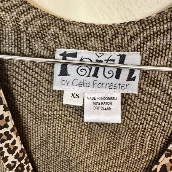 Faith By Celia Forrester Womens Brown Leopard Print  Jacket & Dress Set XS Vtg - Picture 2 of 13